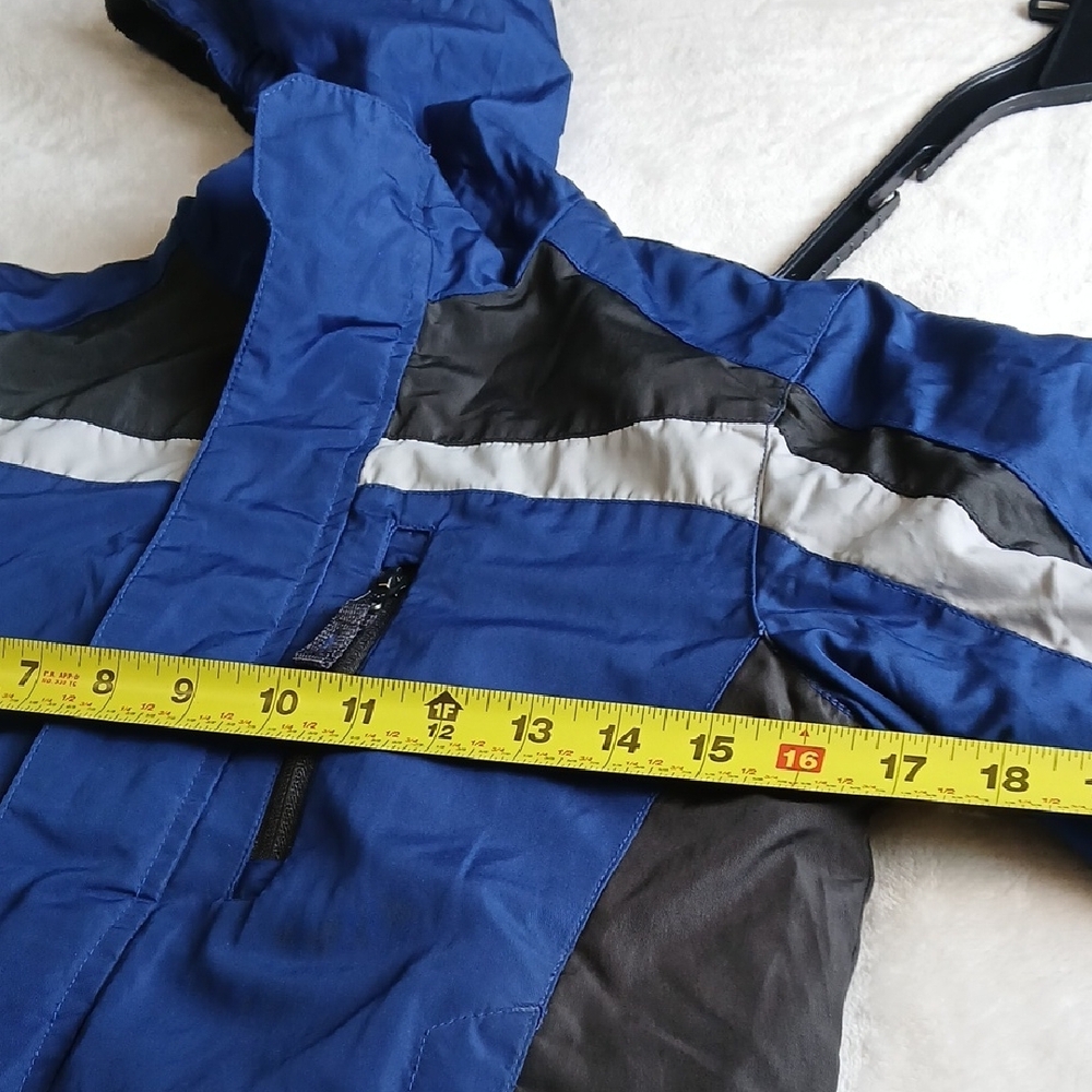Kids Blue and Black Hooded Puffer Jacket with Reflective Stripe - Picture 12 of 14